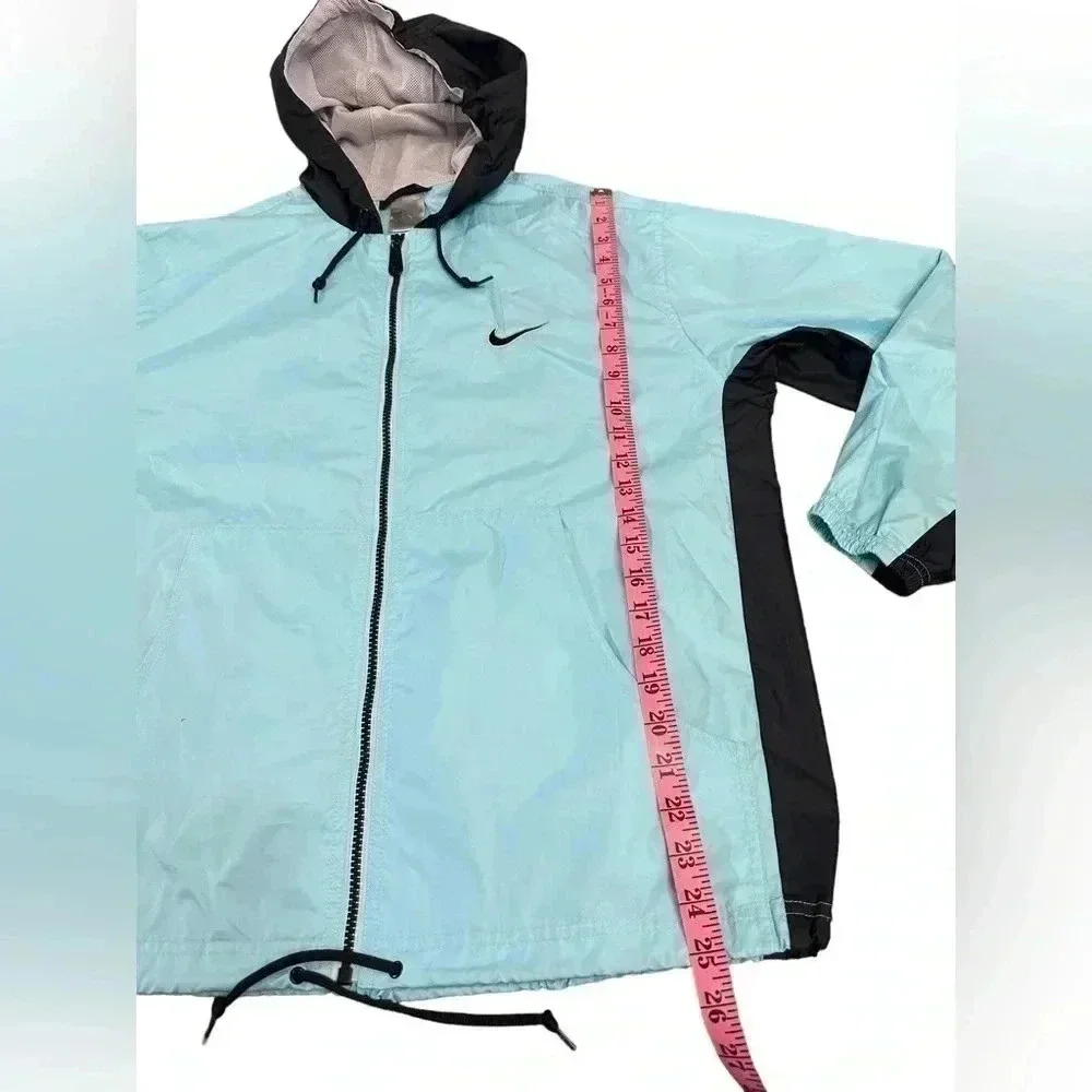 Nike 90’s Y2K Teal Black Full Zip Hooded Windbreaker Jacket Women's Size Medium